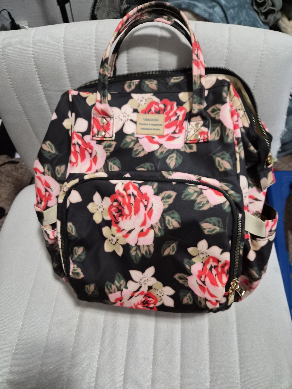 Floral Black & Pink Tote Backpack -